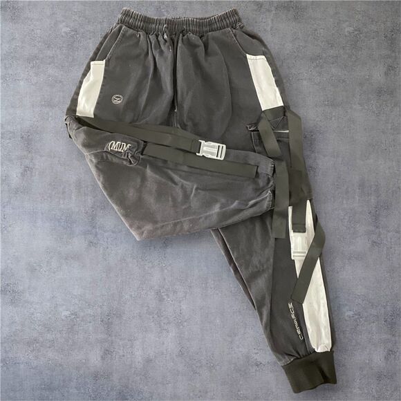 Streetwear Utility Joggers – Black & White Tech Straps – Size Medium (No Tag) - Picture 2 of 3